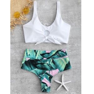 New Zaful Palm Knotted High Waisted Bikini Set